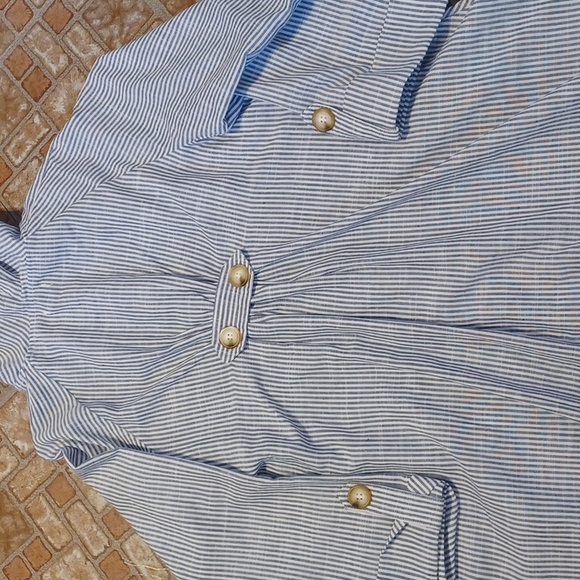 SIGRID Olsen linen blend top women's size medium blue and white striped - Picture 6 of 7